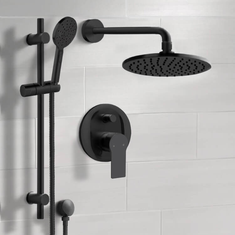 Remer SFR90 Matte Black Shower Set With 8 Inch Rain Shower Head and Hand Shower